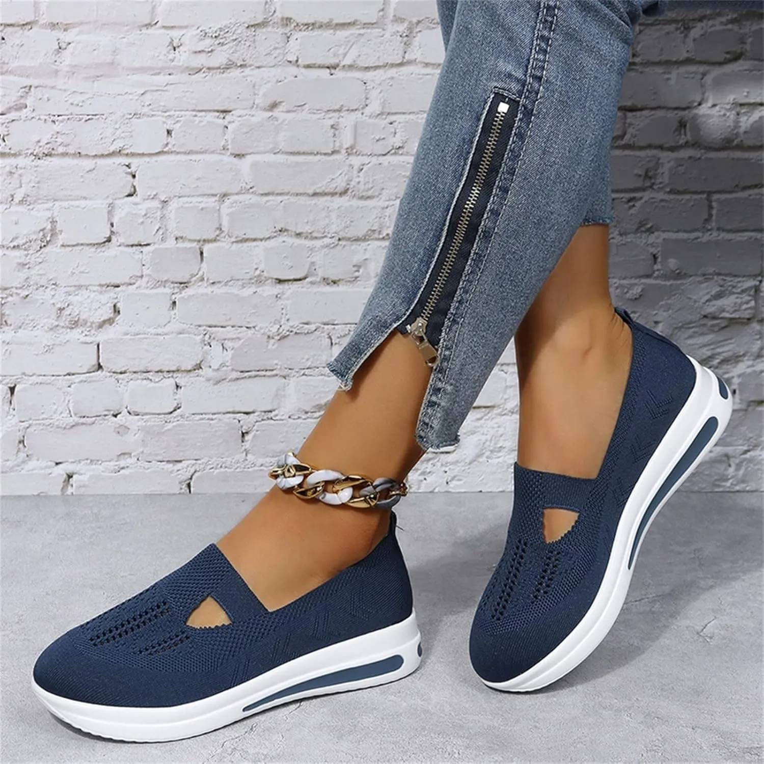 Women's Orthopedic Sneakers Working Nurse Shoes Breathable Soft Shoes Slip-On Arch Support Shoes Stretch Platform Sneakers