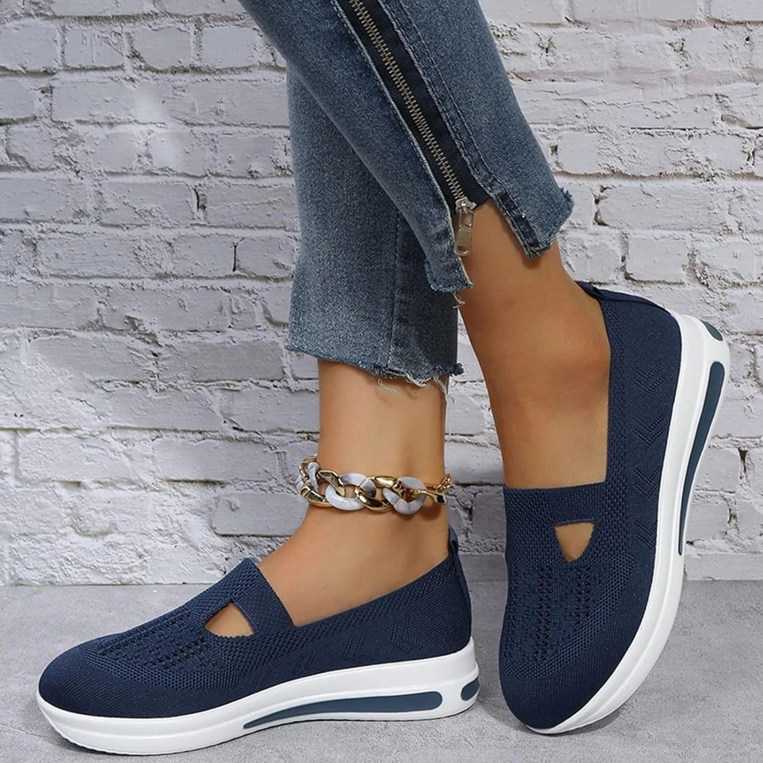 Women's Orthopedic Sneakers Working Nurse Shoes Breathable Soft Shoes Slip-On Arch Support Shoes Stretch Platform Sneakers