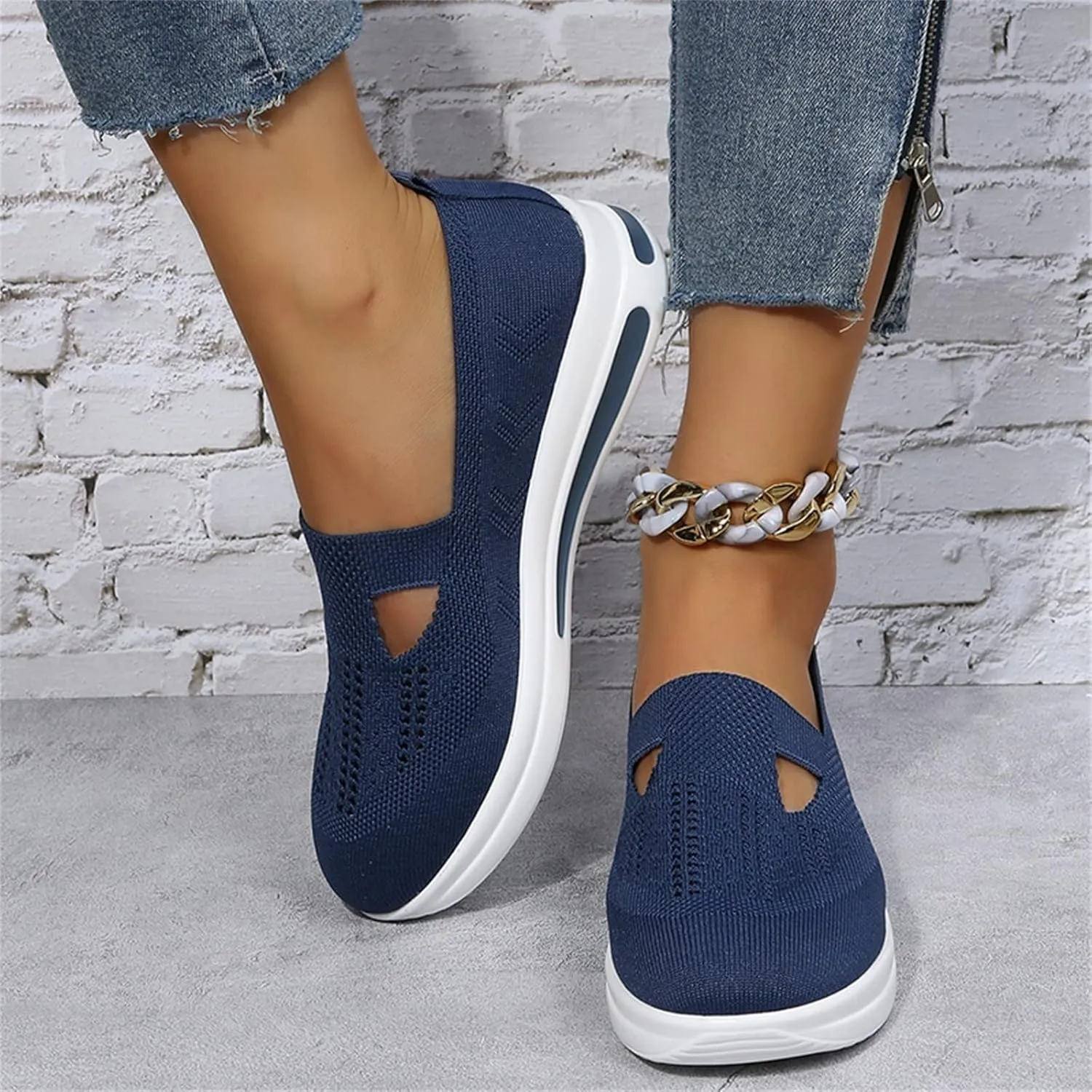 Women's Orthopedic Sneakers Working Nurse Shoes Breathable Soft Shoes Slip-On Arch Support Shoes Stretch Platform Sneakers
