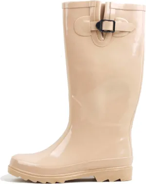 Women's Rain Boots Adjustable Buckle Fashion Mid Calf Wellies Rubber Knee High Snow Multiple Styles