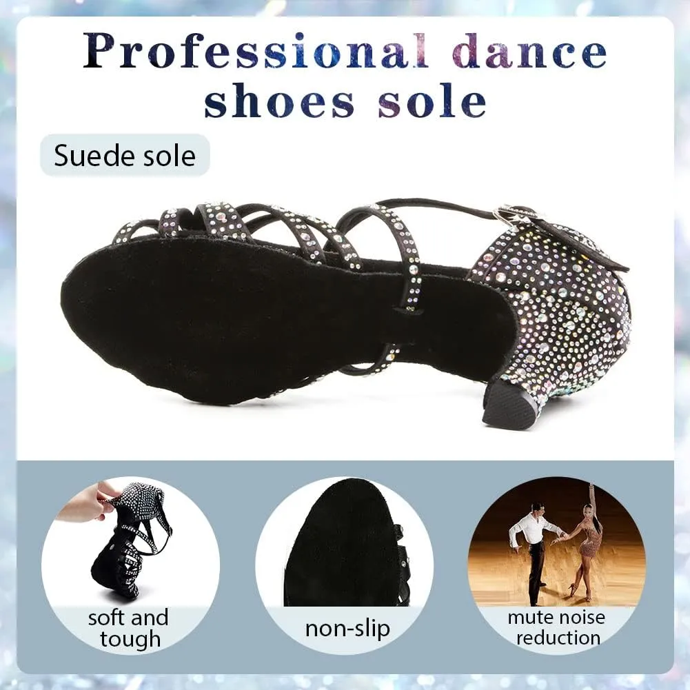 Womens Rhinestone Latin Dance Shoes Satin Open Toe Ballroom Salsa Tango Waltz Dancing Shoes,Model L377