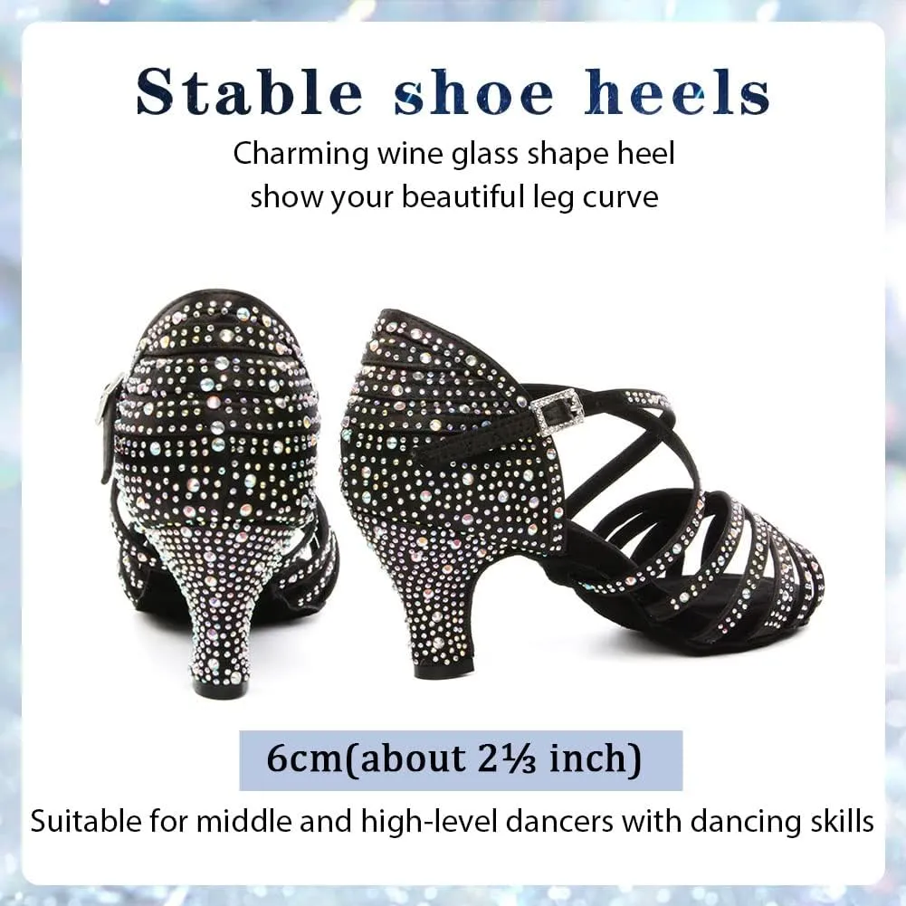 Womens Rhinestone Latin Dance Shoes Satin Open Toe Ballroom Salsa Tango Waltz Dancing Shoes,Model L377