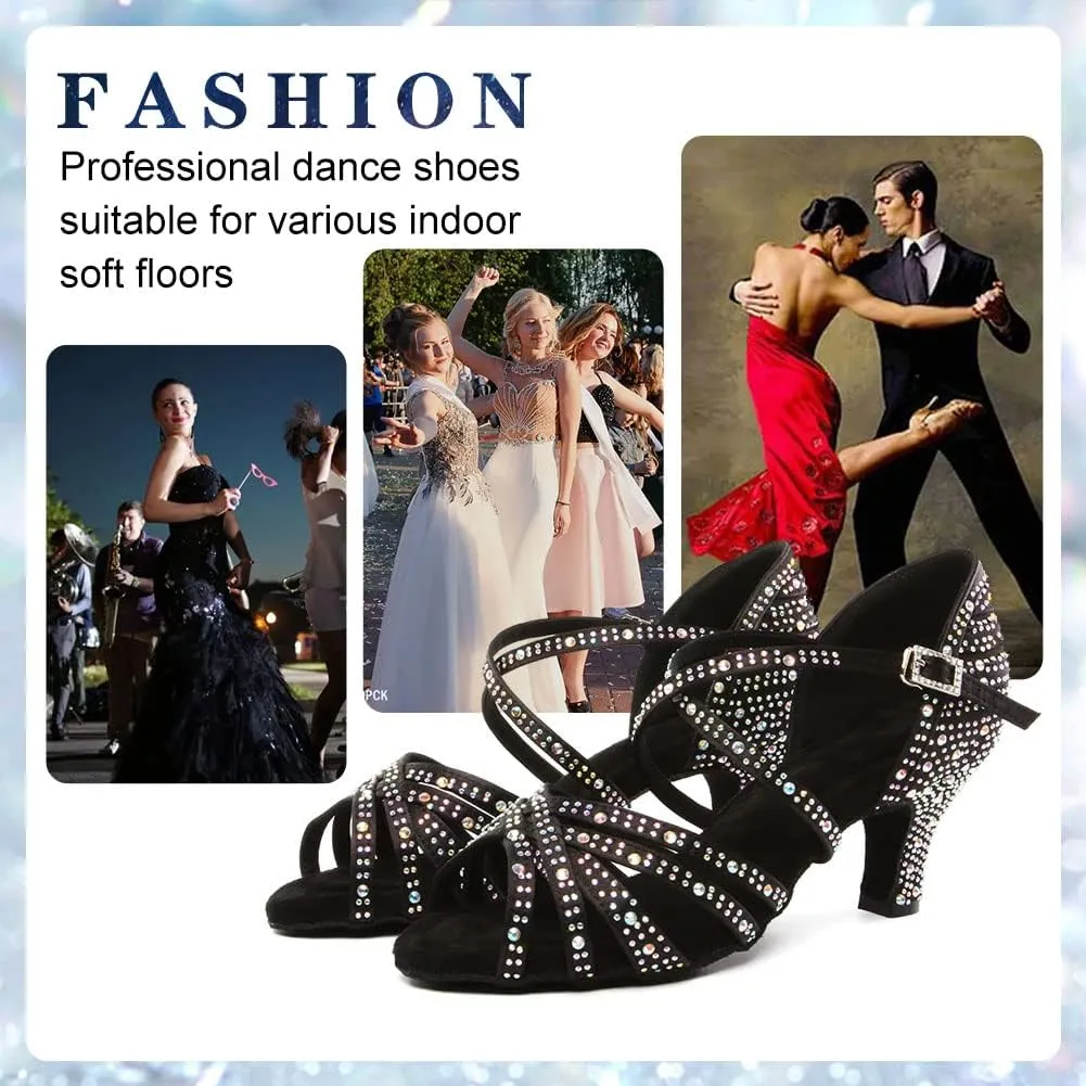 Womens Rhinestone Latin Dance Shoes Satin Open Toe Ballroom Salsa Tango Waltz Dancing Shoes,Model L377
