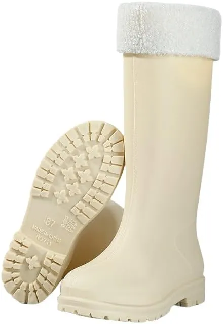 Women's Tall Waterproof Rain Boots Detachable Plush Lining Outdoor Garden Boots