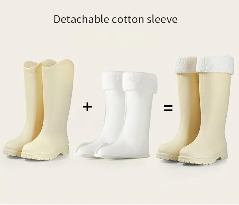 Women's Tall Waterproof Rain Boots Detachable Plush Lining Outdoor Garden Boots